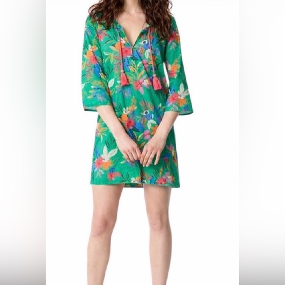 J. Crew Factory Lightweight Swim Coverup Semi-Sheer Cotton Tropical  Sz L.  EUC!